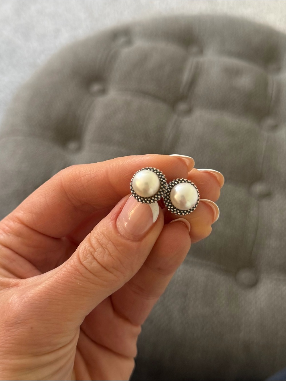 LAGOS White Pearl Silver Bead-Edge Stud Earrings